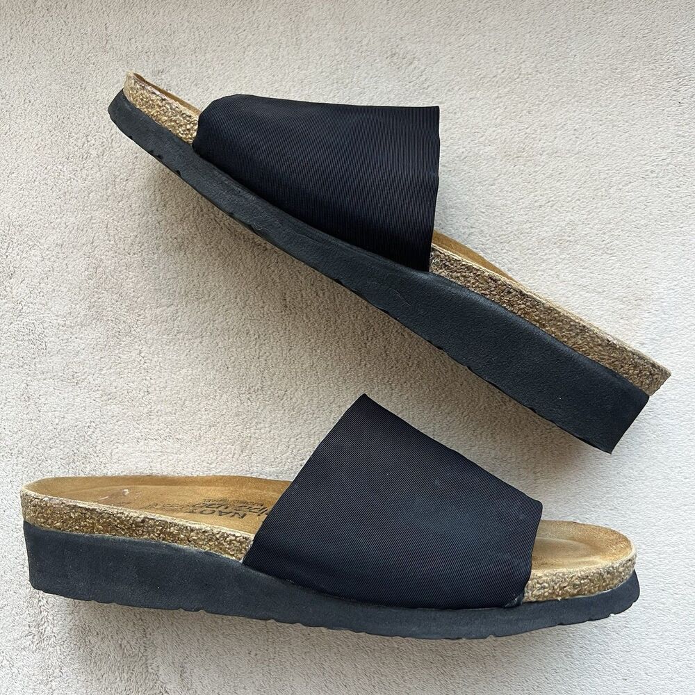 Naot Alana Black Slide Cork Wedge Sandal Women EU 40 US 8.5-9 Comfort Casual